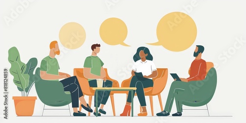 A group of diverse people sitting in chairs and talking to each other.