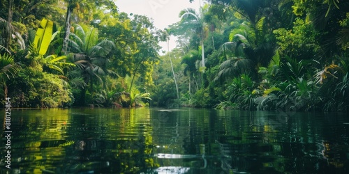 lush green jungle foliage with river flowing through it