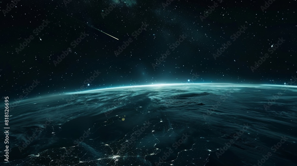 Fototapeta premium A meteor shower shines like a spotlight in the pitchblack sky illuminating the world below.
