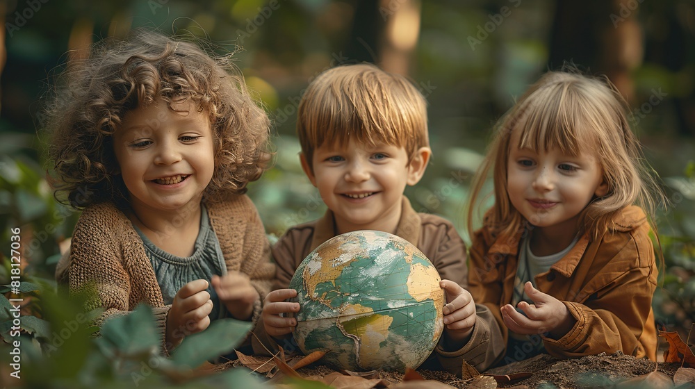 group of children with globe group of children with globe