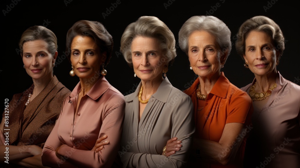 Confident Senior Women in Leadership Posing Together Against Black Background