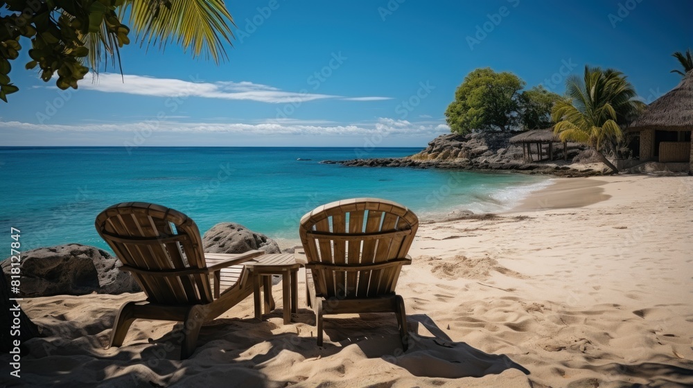 Relaxing Beach Chairs by the Caribbean Sea on a Sunny Day