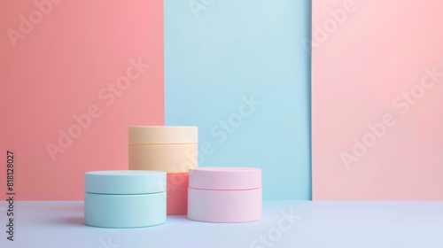 A set of three boxes are arranged on a pink and blue background © Sunijsa