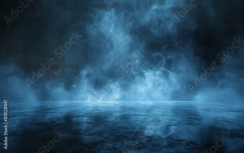 Misty blue haze over a dark  illuminated surface.