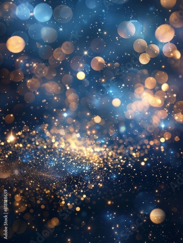 abstract blue and gold background with particles. golden light sparkle and star shape on dark endless space wallpaper. Christmas theme. Shiny texture  galaxy concept - generative ai