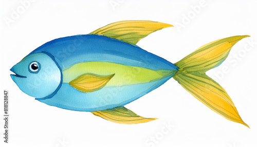 Watercolor painting of cute fish. Underwater creature. Hand drawn art. Isolated on white © hardvicore