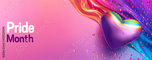 Pride Gradient Background  LGBTQ Pride Flag Colours and a symbol of heart   Pride Month  message  copy spcae for text photo