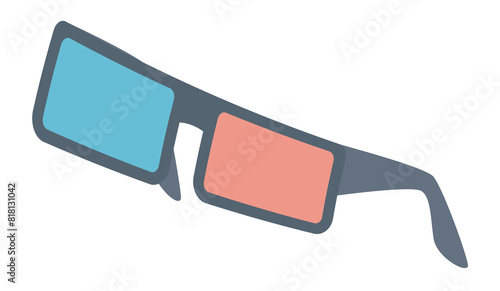 Cinema 3d glasses in flat design. Movie eyeglass with blue and red lens. Vector illustration isolated.
