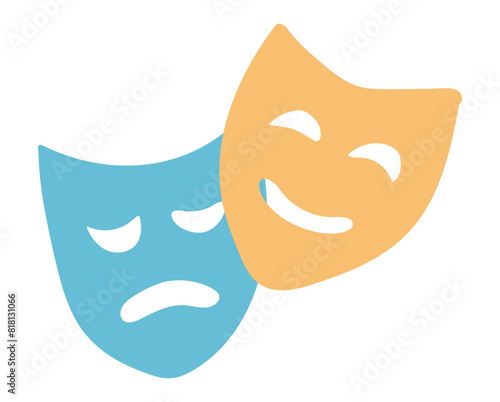 Theatre masks in flat design. Theatrical comedy and drama actor masks . Vector illustration isolated.