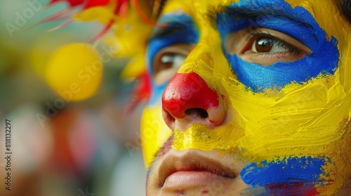 Colombian fans painted in the national colors of Colombia photo