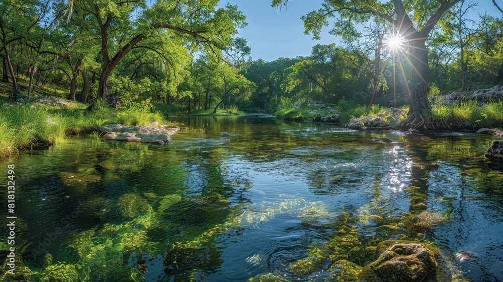 Obraz premium A river with a sun shining on it
