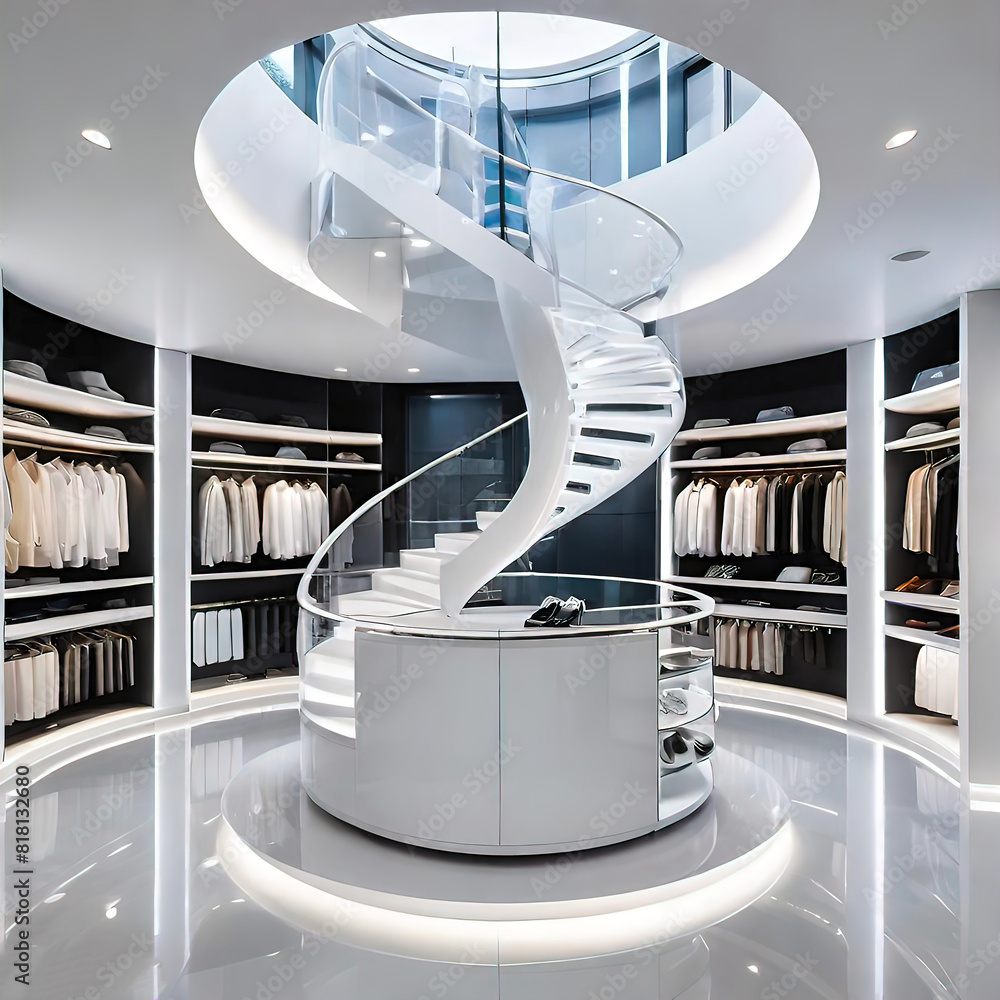 large two story modern european round master closet with island on ...