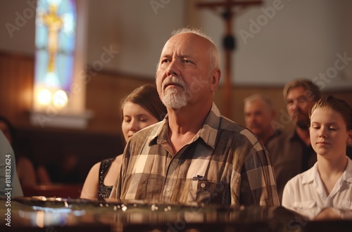 Senior man at church service photo