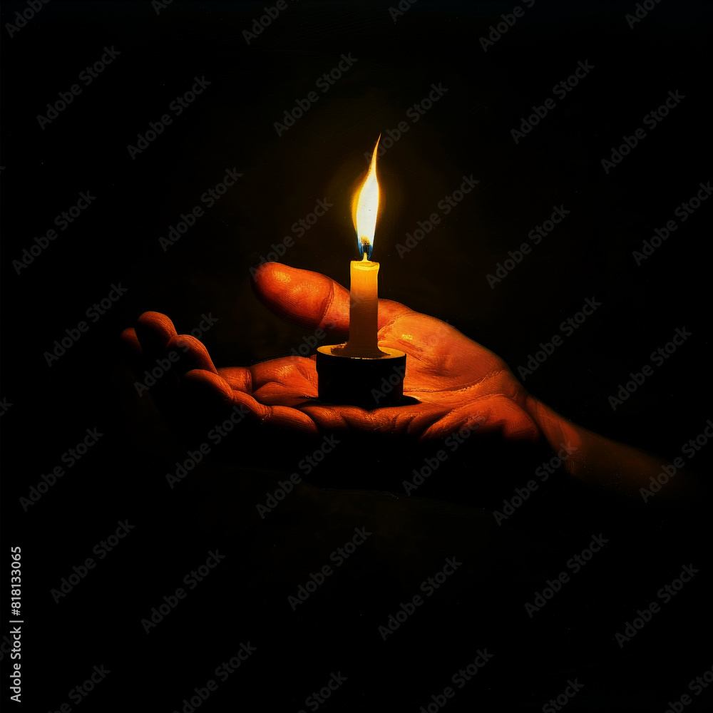 A hand is holding a candle that glows in the dark. A hand is holding a candle that glows in the dark.
