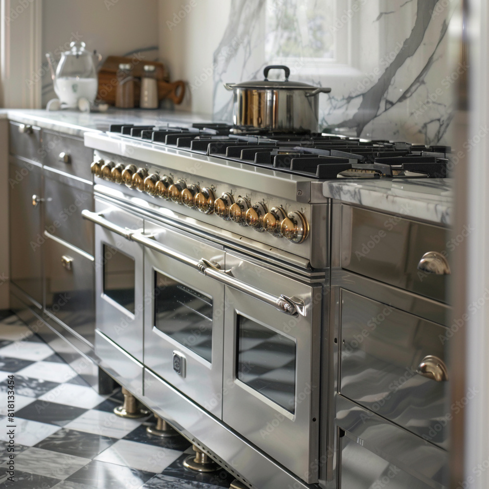 A stainless steel oven and range in an elegant kitchen A stainless steel oven and range in an elegant kitchen