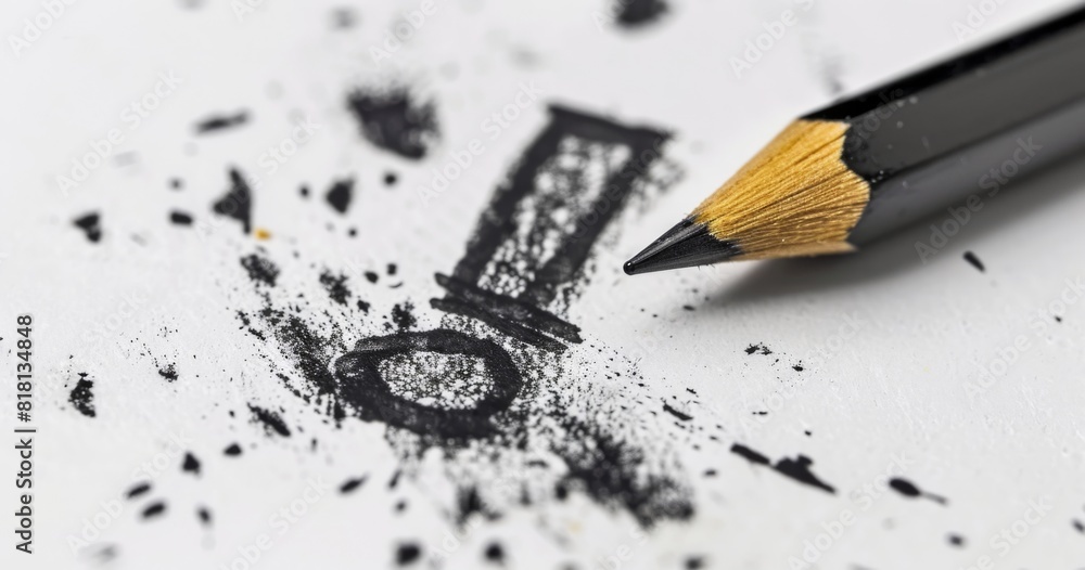 Minimalistic Exclamation Mark: Pencil Drawing in Black and Gold on White Paper Minimalistic Exclamation Mark: Pencil Drawing in Black and Gold on White Paper