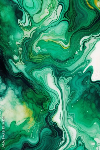 Liquid Paint Marble Texture Green Background Crafted by AI 