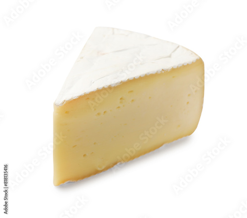 Piece of tasty camembert cheese isolated on white