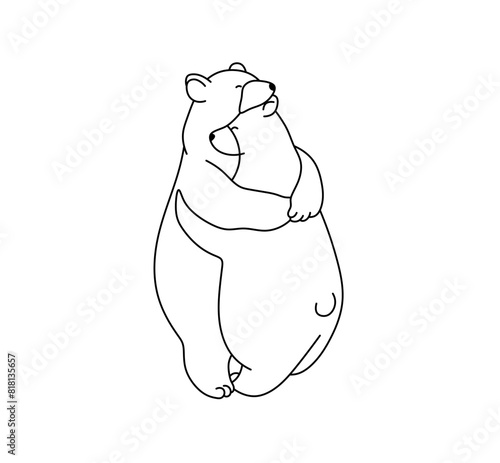 Vector isolated two hugging bears cartoon colorless black and white contour line easy drawing