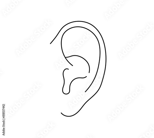 Vector isolated one single human ear colorless black and white contour line easy drawing