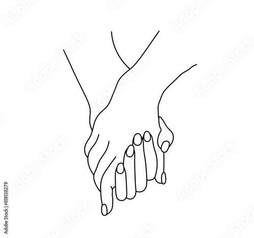 Vector isolated two holding hands colorless black and white contour line easy drawing