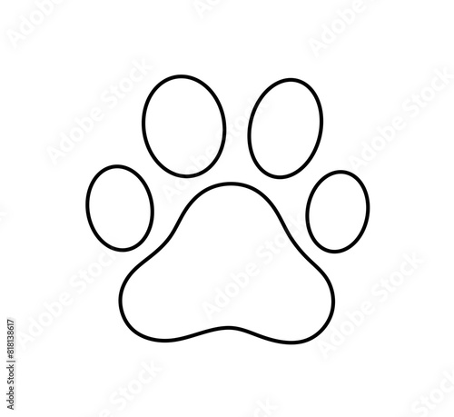 Vector isolated one single simple cat or dog paw print  colorless black and white contour line easy drawing