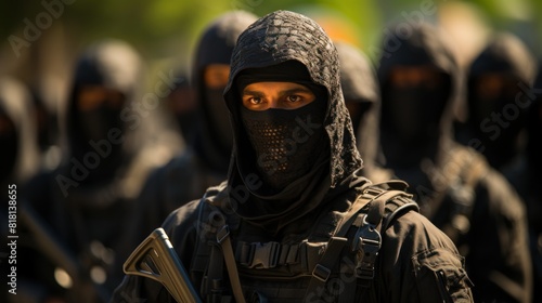 Masked Militants in Tactical Gear Participating in a Demonstration or Protest