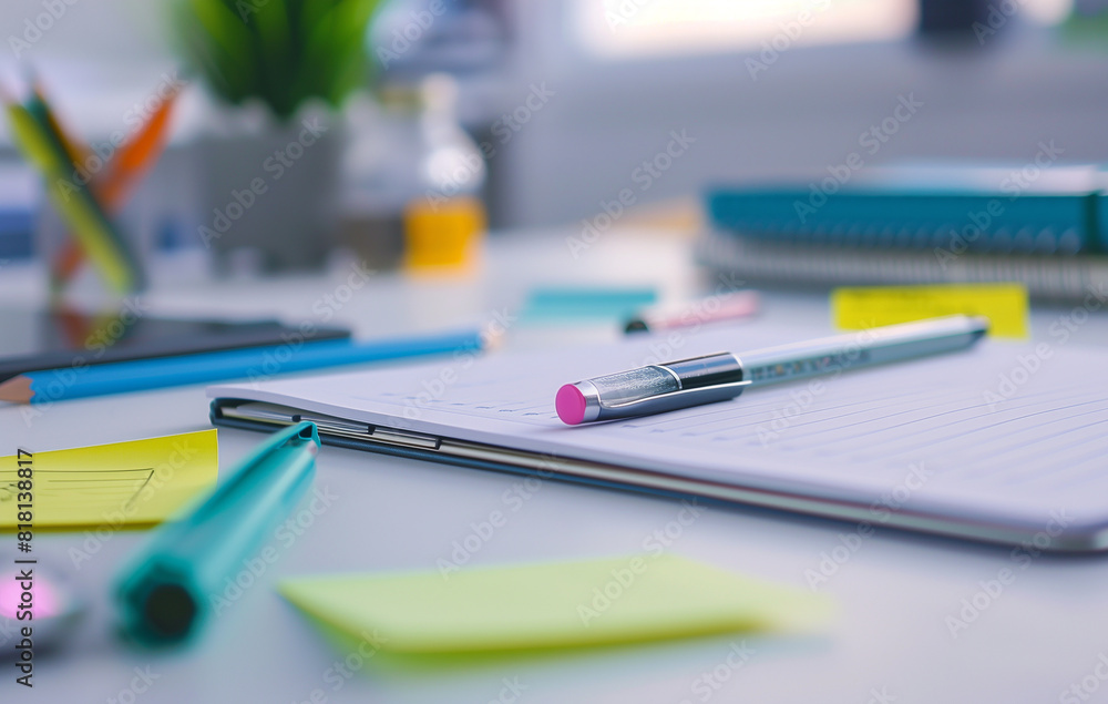 a notebook with blank pages and school accessories scattered around it a notebook with blank pages and school accessories scattered around it