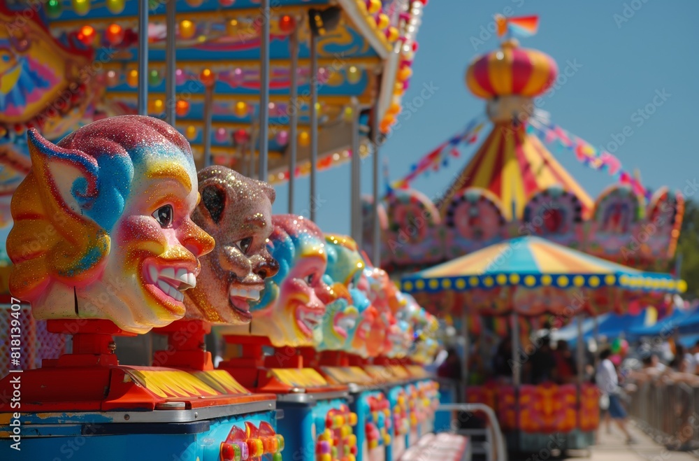 Colorful carnival clown game stalls