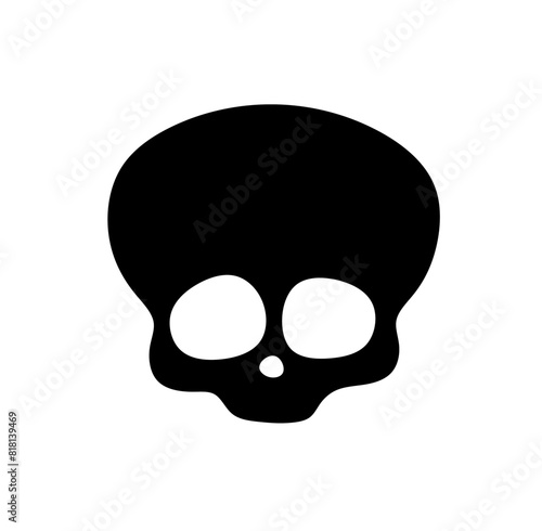 Vector isolated one single simple skull head dead man colorless black and white outline silhouette shadow shape stencil solid black