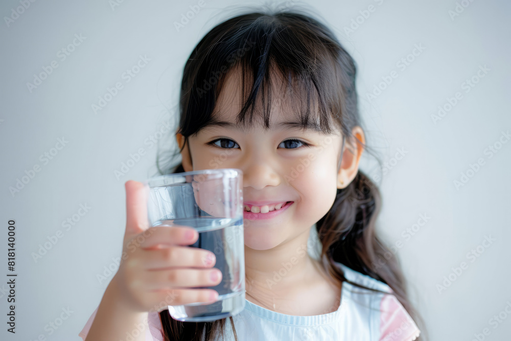 A cute Japanese girl drinks water from a glass and gives a thumbs-up gesture, expressing satisfaction or approval. A cute Japanese girl drinks water from a glass and gives a thumbs-up gesture, expressing satisfaction or approval.