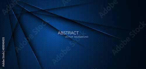 Abstract blue steel mesh background with blue glowing lines with free space for design. Modern technology innovation concept background. Perforated dark blue metal sheet for background image.	