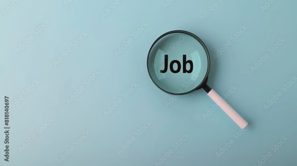 A magnifying glass with the word Job on a light blue background A magnifying glass with the word Job on a light blue background