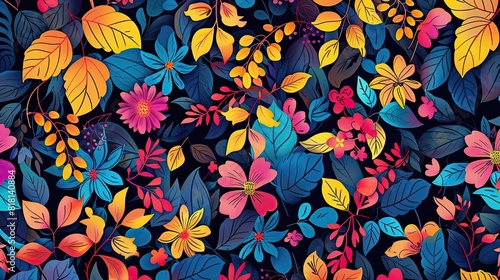 florals and leaves pattern with vivid colorful 