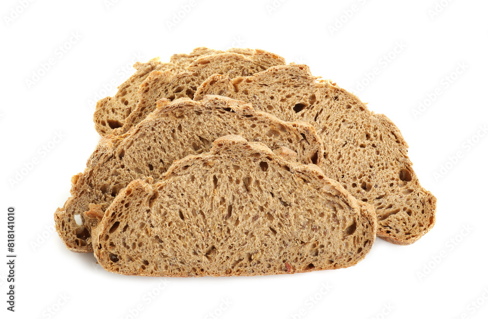Slices of freshly baked sourdough bread isolated on white Slices of freshly baked sourdough bread isolated on white