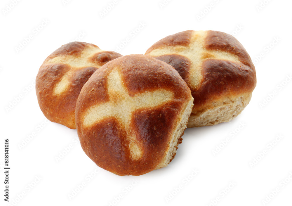 Tasty hot cross buns isolated on white Tasty hot cross buns isolated on white