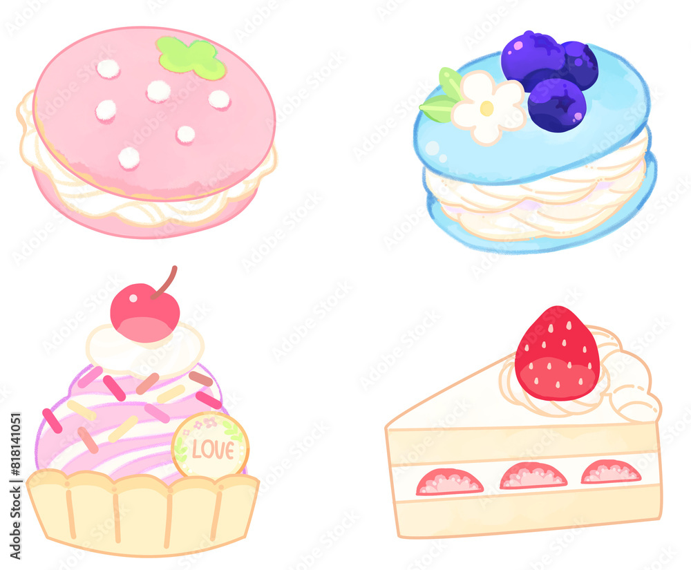 Dessert set with transparent background, hand drawn icon Dessert set with transparent background, hand drawn icon