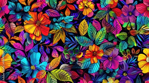 florals and leaves pattern with vivid colorful 