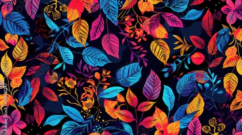 florals and leaves pattern with vivid colorful 