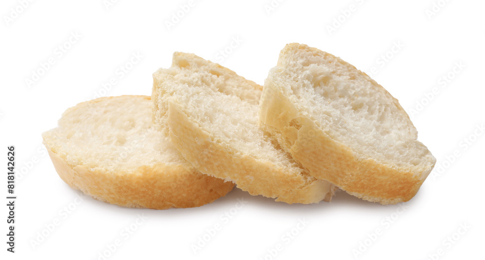 Pieces of fresh baguette isolated on white Pieces of fresh baguette isolated on white