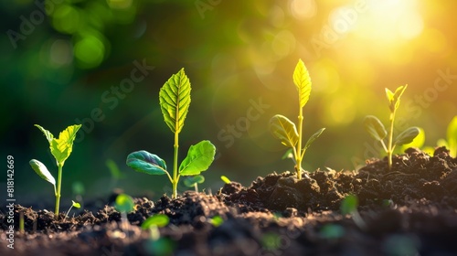 Showing financial developments and business growth with a growing tree on a coin. Planting seedling growing step in garden with sunshine. Concept of business growth, profit, Growth Financial © Sittipol 