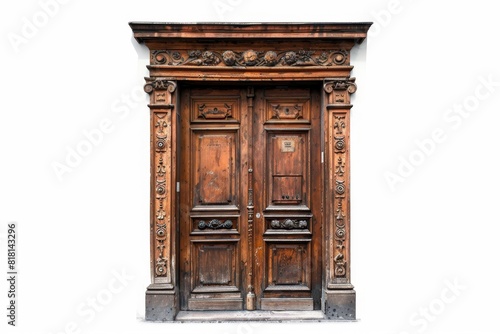 Old door isolated  antique gates  wood enter  vintage wooden doors  closed gateway  elegant entrance