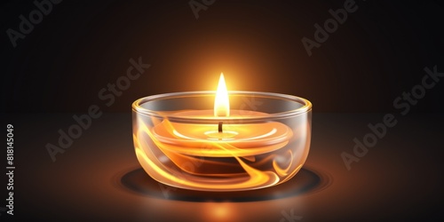 A candle is lit in a glass bowl