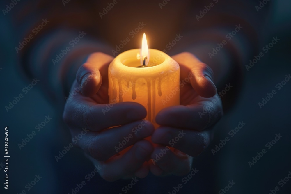 A person is holding a candle in their hand. The candle is lit and has a lot of wax dripping from it. Concept of warmth and comfort, as the candle is often associated with relaxation and relaxation A person is holding a candle in their hand. The candle is lit and has a lot of wax dripping from it. Concept of warmth and comfort, as the candle is often associated with relaxation and relaxation