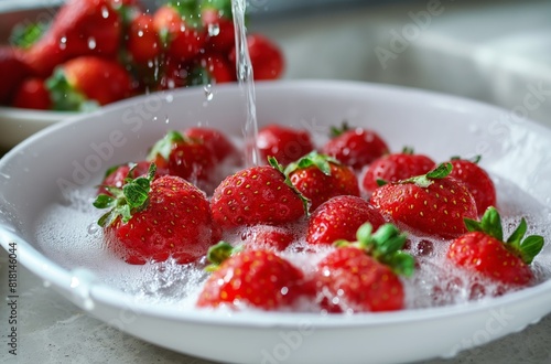 Fresh strawberries being washed