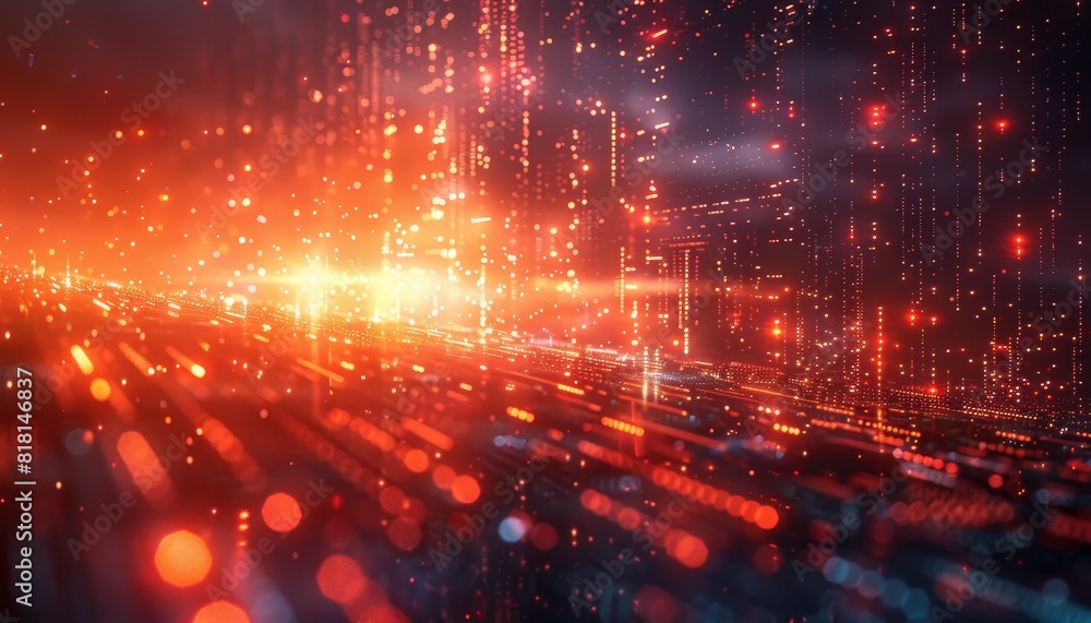 A bright orange and red cityscape with a lot of lights and a lot of dots by AI generated image A bright orange and red cityscape with a lot of lights and a lot of dots by AI generated image