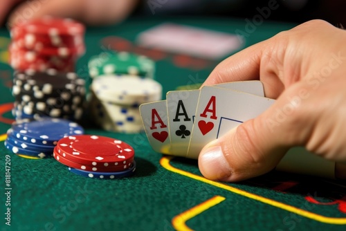 A close up of a keyboard with a bunch of poker chips on it photo