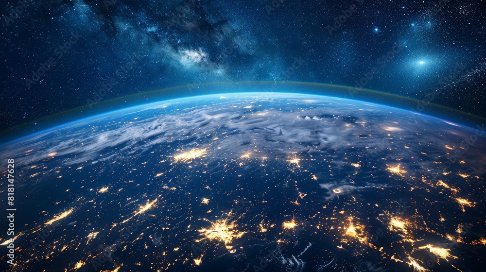 Obraz premium A view of the Earth from space, with the night sky filled with stars