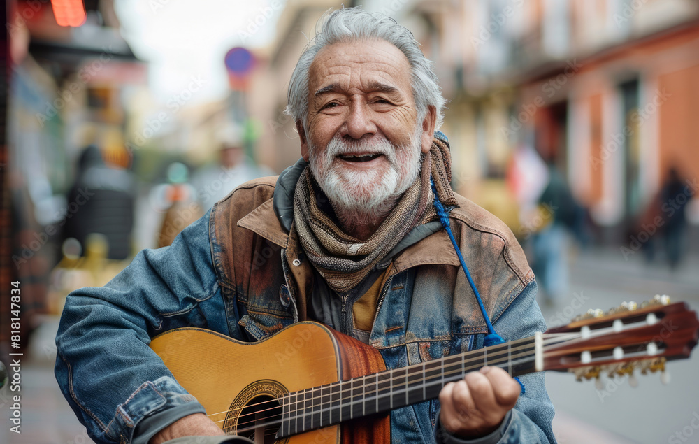 Latino senior man on the street. Elderly trendy man enjoying music outdoors, having fun. Illustrating the concept of an old man young at heart. Latino senior man on the street. Elderly trendy man enjoying music outdoors, having fun. Illustrating the concept of an old man young at heart.