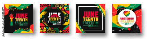 13 June is Juneteenth Freedom Day social media post banner design Tempalte set. Holiday concept. use to background, banner, placard, card, and poster design template with text inscription